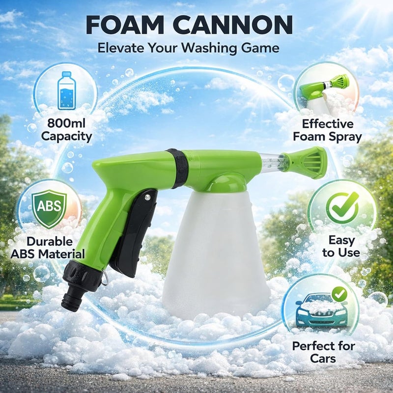 Foam Cannon High Pressure Sprayer Tool, 800ml ABS Bottle, Green - Powerful Foam Jet Technology, Multifunctional Use for Carwash and Gardening (Green) - Image 3