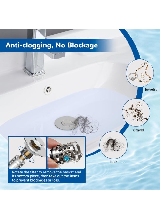 general Hibbent Upgraded 3 in 1 Bathroom Sink Drain Strainer, Universal Pop Up Stopper with Removable Stainless Steel Filter Basket Hair Catcher, Sink Plug for 1.1''~2.36'' Basin, Brass Bullet Core, Chrome - Image 2