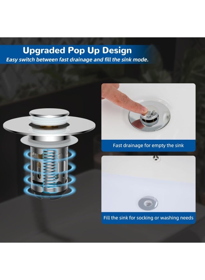 general Hibbent Upgraded 3 in 1 Bathroom Sink Drain Strainer, Universal Pop Up Stopper with Removable Stainless Steel Filter Basket Hair Catcher, Sink Plug for 1.1''~2.36'' Basin, Brass Bullet Core, Chrome - Image 5