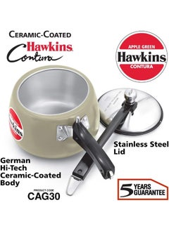 Hawkins 3 Liters Contura Ceramic Coated Aluminium Pressure Cooker,Apple Green  - Image 2