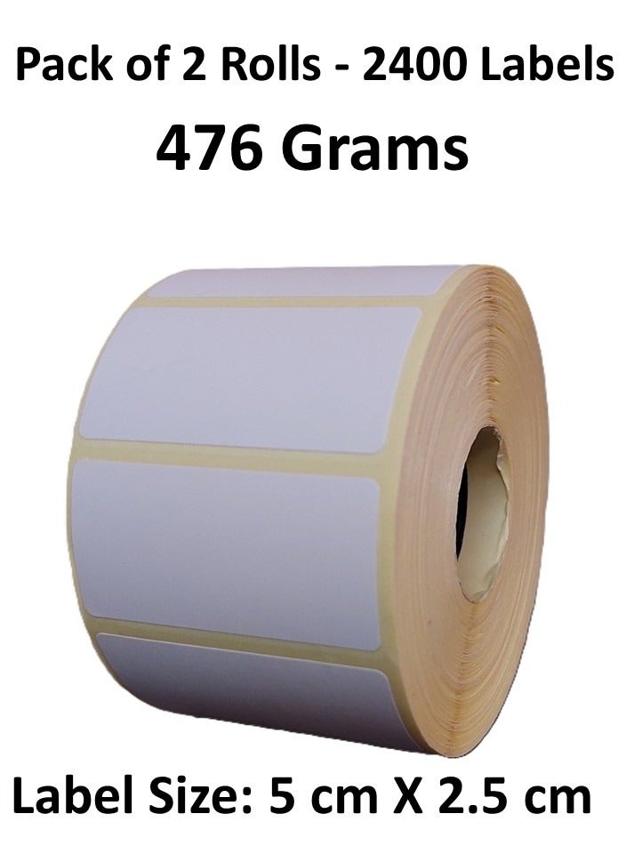 2 Rolls - Thermal Barcode Sticker Roll - 5x2.5 cm -2400 stickers - Image 1