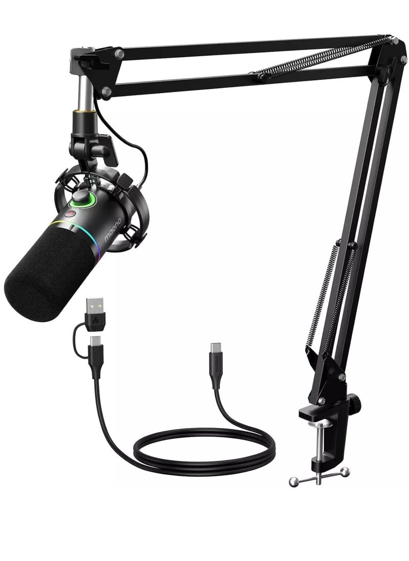 Maono - PD200XS XLR/USB Dynamic Microphone Kit, RGB Podcast Mic with Software, Mute, Gain Knob, Volume Control, Boom Arm for Streaming, Gaming, Voice-Over, Recording - Image 1