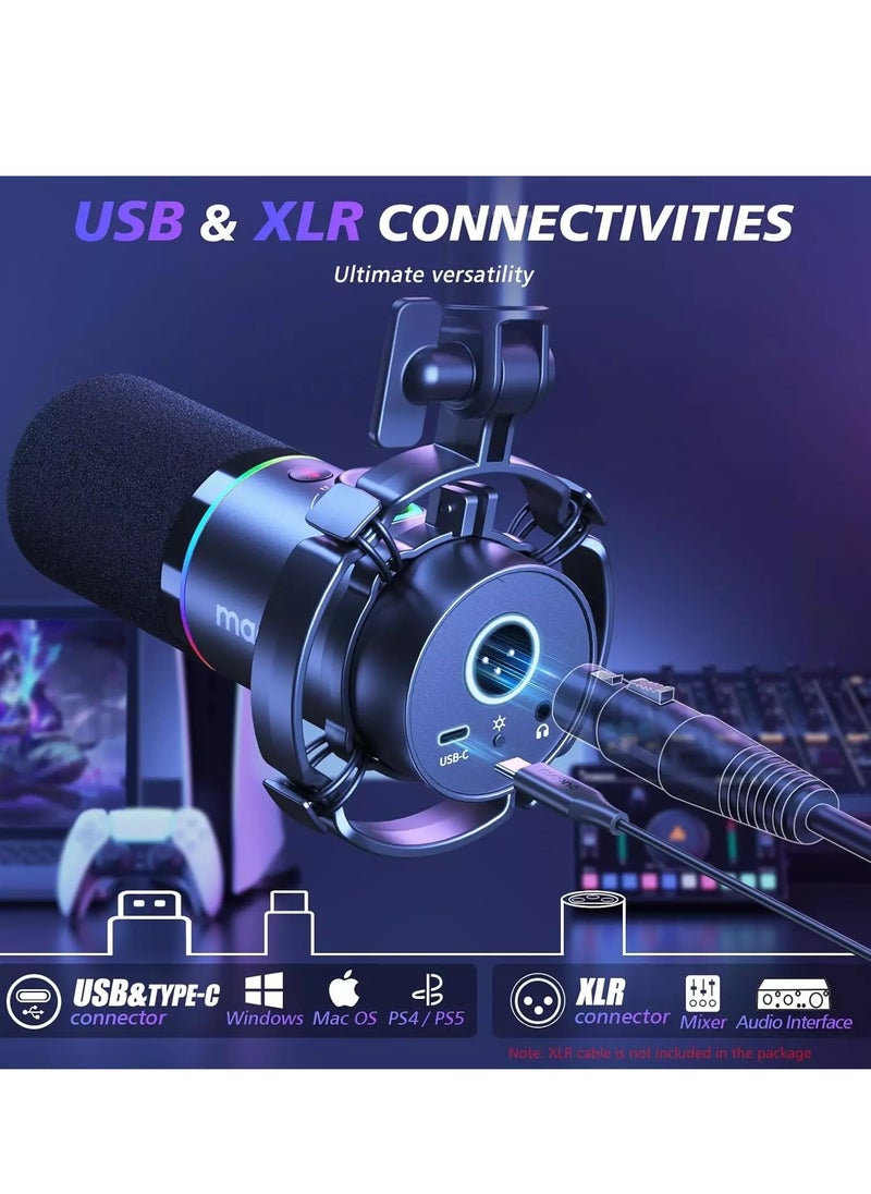 Maono - PD200XS XLR/USB Dynamic Microphone Kit, RGB Podcast Mic with Software, Mute, Gain Knob, Volume Control, Boom Arm for Streaming, Gaming, Voice-Over, Recording - Image 1