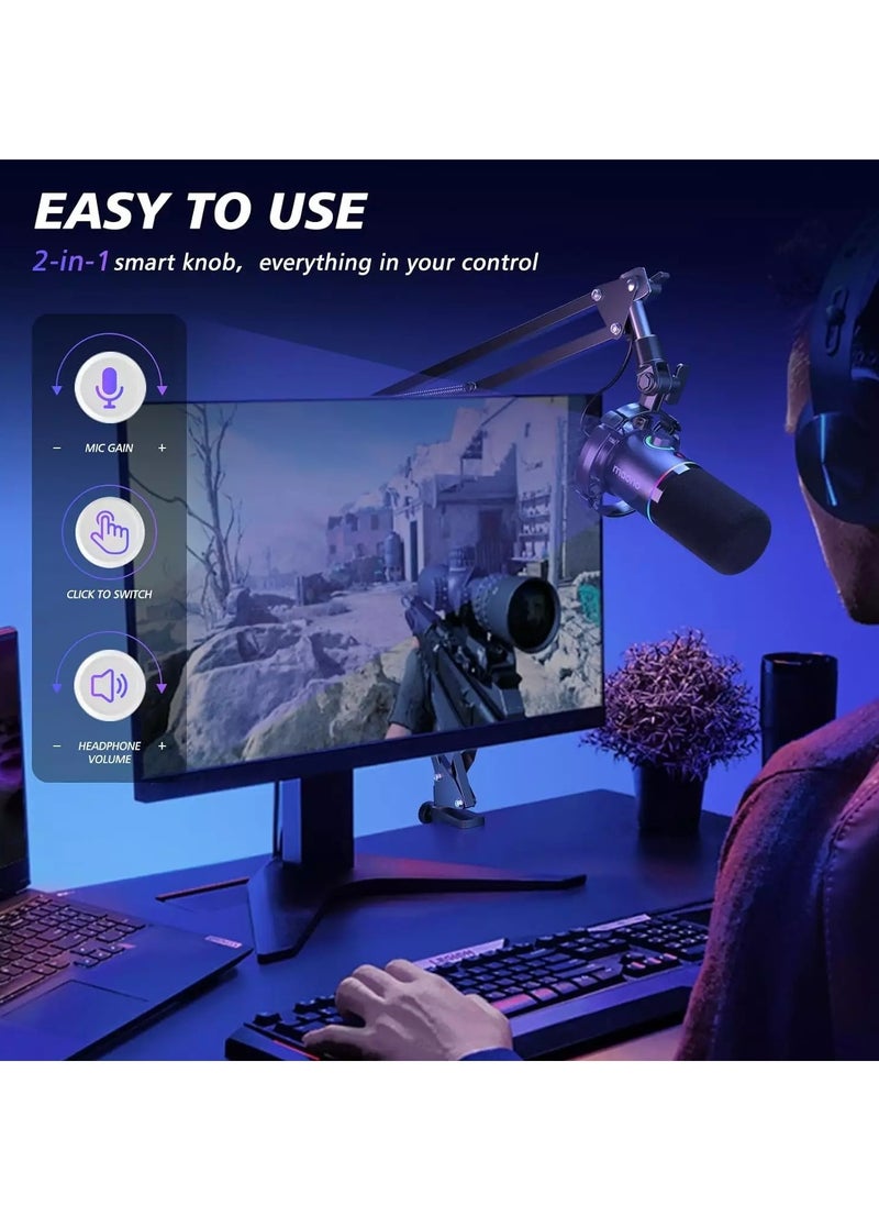 Maono - PD200XS XLR/USB Dynamic Microphone Kit, RGB Podcast Mic with Software, Mute, Gain Knob, Volume Control, Boom Arm for Streaming, Gaming, Voice-Over, Recording - Image 1