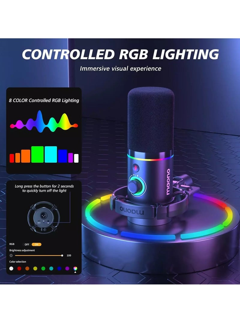 Maono - PD200XS XLR/USB Dynamic Microphone Kit, RGB Podcast Mic with Software, Mute, Gain Knob, Volume Control, Boom Arm for Streaming, Gaming, Voice-Over, Recording - Image 1