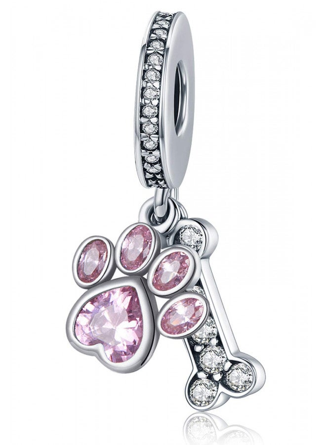 MallDou Jewelry Dog Paw Charm Fit for Pandora Charms Bracelet Pink Heart Zircon Bead Charms Birthday Jewelry Gifts - Image 1