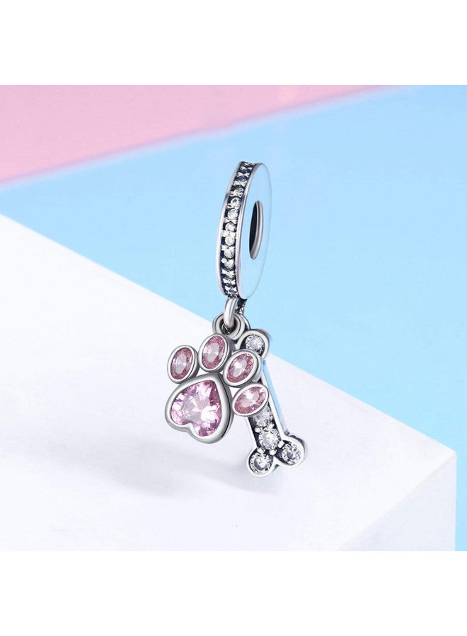 MallDou Jewelry Dog Paw Charm Fit for Pandora Charms Bracelet Pink Heart Zircon Bead Charms Birthday Jewelry Gifts - Image 2