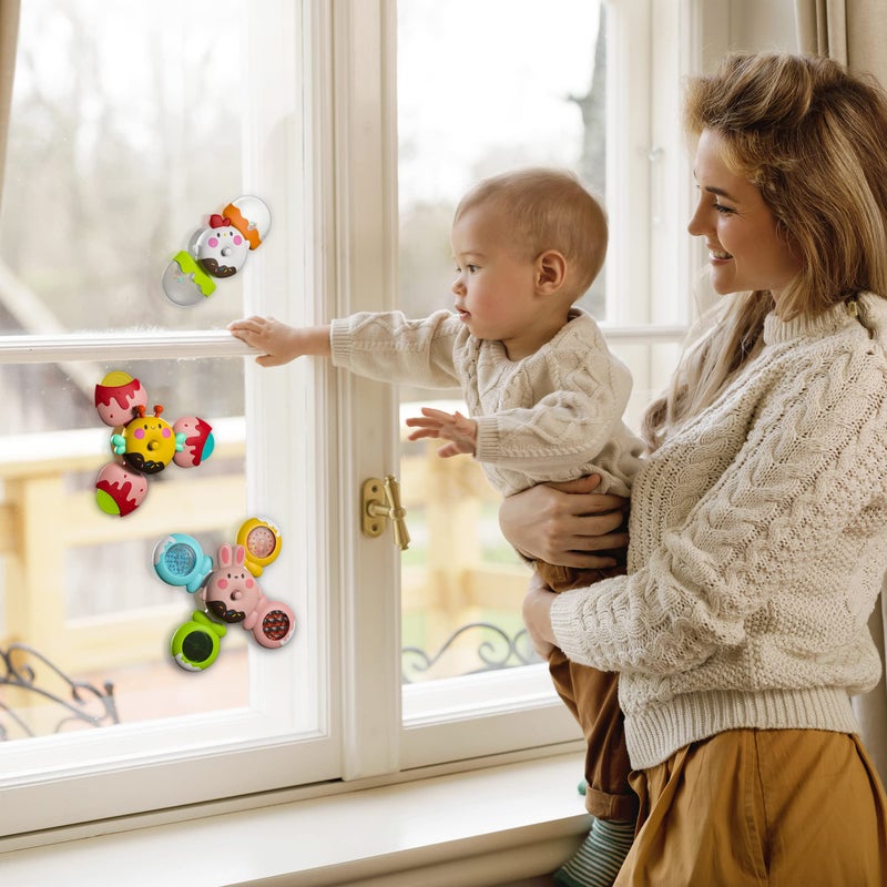 LiKee Strong Suction Cup Fidget Rotating Sensory Bath Toys for Baby Christmas Stocking Stuffers, Airplane Car Travel Table & Window Toys for Toddler Boys and Girls, 10+ Months - Image 5