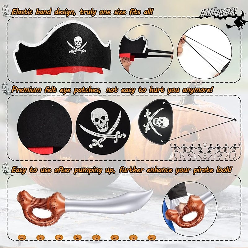 Legigo 18 Pcs Funny Pirate Party Set- Pirate Kids' Party Cosplay Supplies Include 6 Felt Pirate Hats, 6 Pirate Eye Patches, 6 Inflatable Swords for Caribbean Fancy Dress Cosplay Party Stage Prop - Image 3