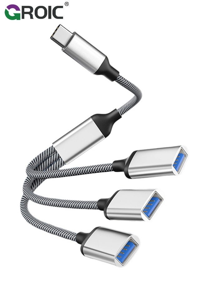 GROIC Multi Charging Cable, Charger Cable Nylon Braided Multiple USB Universal 3 in 1 Cord Adapter with Type-C, Micro Port Connectors for Cell Phones and More - Image 1