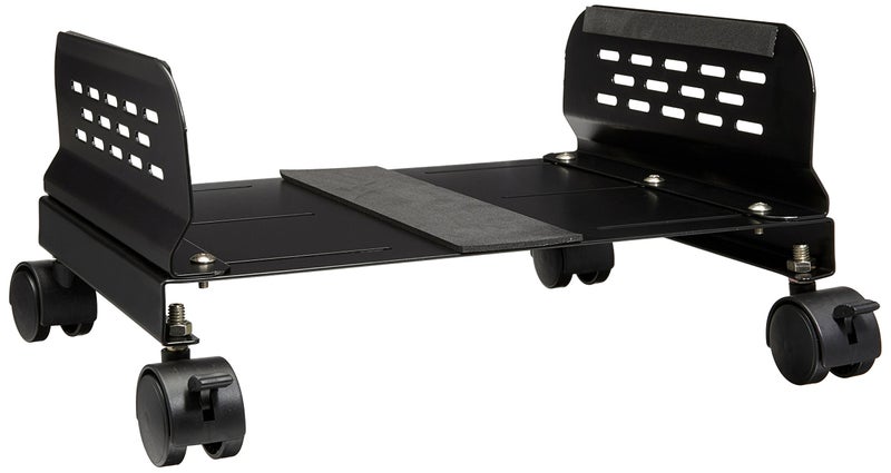Syba IO Crest Mobile Desktop Tower Computer Metal Floor Stand Rolling Caster Wheels with Tall Support Walls and Adjustable Width from 5" to 13" - Image 1