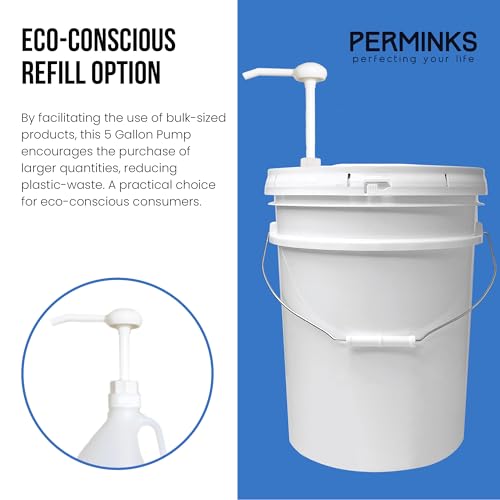 PERMINKS 5 Gallon Pump Dispenser - Pump for 5 Gallon Bucket, Jug, Bottle, Large Container - Great for Shampoo & Conditioner, Laundry Detergent, Snow Cone Syrup, Bleach Liquid, Oil & More (Pack of 3) - Image 4