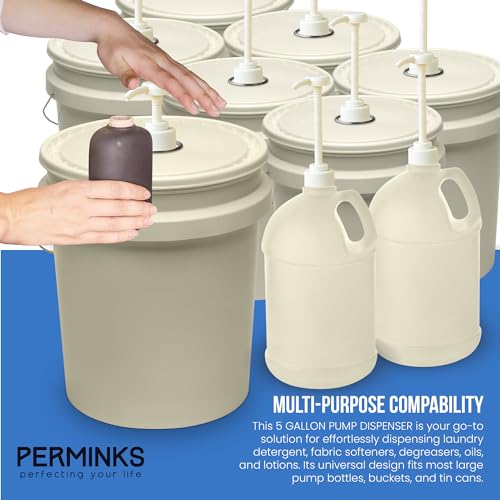 PERMINKS 5 Gallon Pump Dispenser - Pump for 5 Gallon Bucket, Jug, Bottle, Large Container - Great for Shampoo & Conditioner, Laundry Detergent, Snow Cone Syrup, Bleach Liquid, Oil & More (Pack of 3) - Image 5