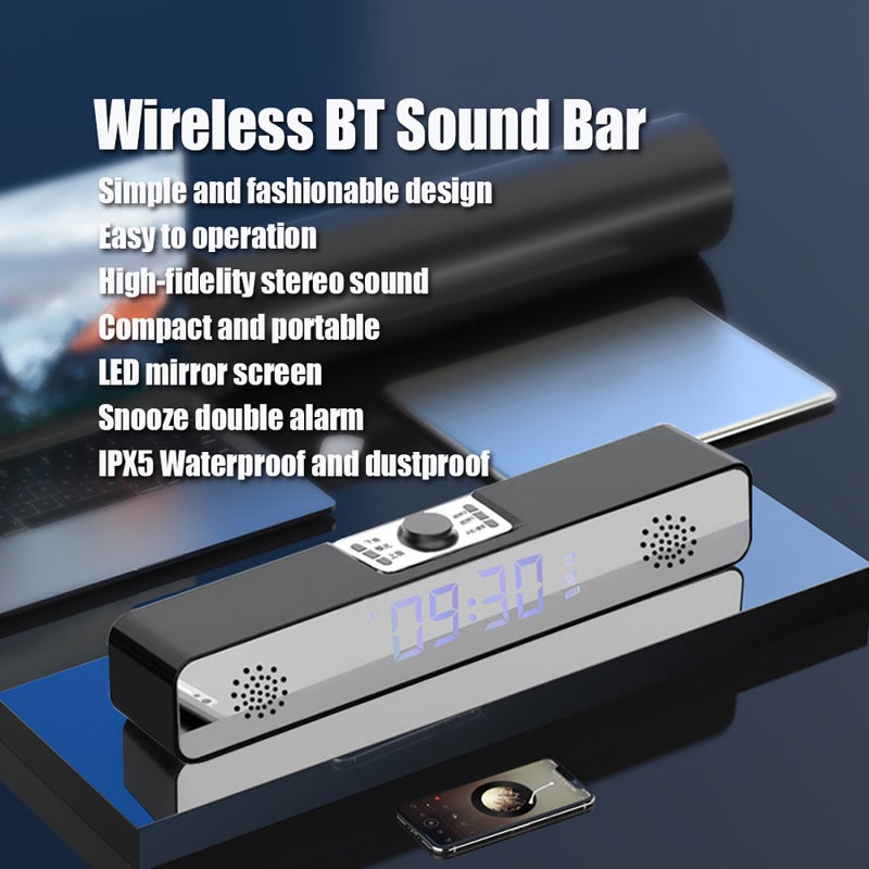 TV Sound Bar: 1400mAh White - BT5.0 Stable Connection LED TV Sound Bar With Clear Time Display Wireless BT Speakers for Home Theater - Image 2