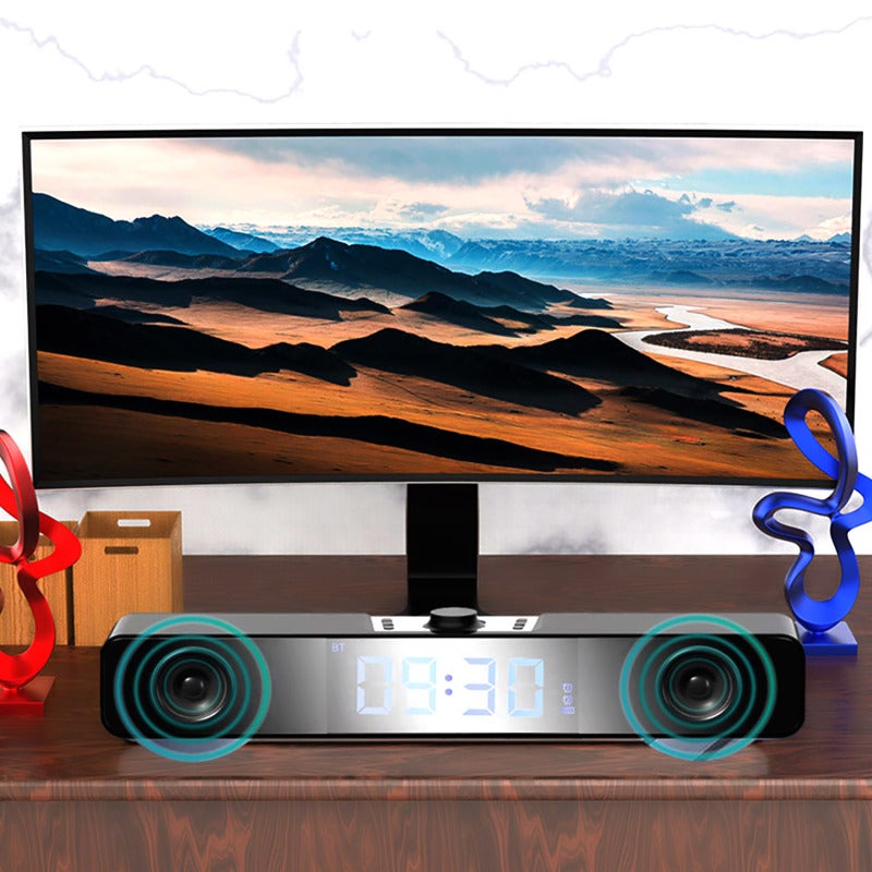 TV Sound Bar: 1400mAh White - BT5.0 Stable Connection LED TV Sound Bar With Clear Time Display Wireless BT Speakers for Home Theater - Image 4