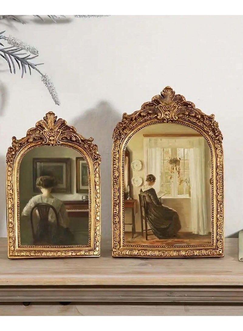 Classical Wall Art Prints with Vintage Gold Picture Frame, Girl Reading Canvas Oil Paintings Farmhouse Room Decor for Bedroom Study Room Dorm, Gift for Book Lovers Birthday Housewarming, （L,10.24x7.09） - Image 2