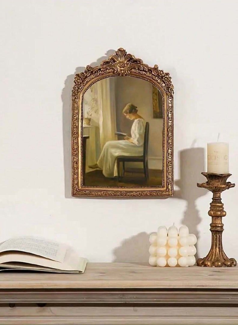 Classical Wall Art Prints with Vintage Gold Picture Frame, Girl Reading Canvas Oil Paintings Farmhouse Room Decor for Bedroom Study Room Dorm, Gift for Book Lovers Birthday Housewarming, （L,10.24x7.09） - Image 3