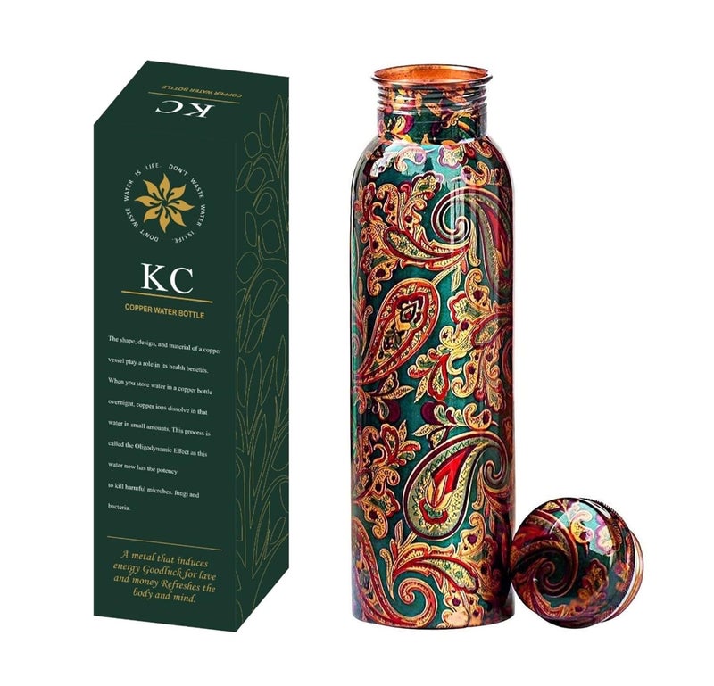 KC KC Pure Copper Designer Water Bottle with Leak Proof Protection Ayurveda and Yoga Health Benefits 1000ml 1Unit With Lacqure Coating  - Image 1
