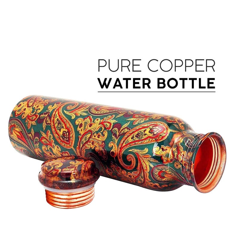 KC KC Pure Copper Designer Water Bottle with Leak Proof Protection Ayurveda and Yoga Health Benefits 1000ml 1Unit With Lacqure Coating  - Image 3