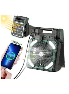 Solar Powered Fan,10400mAh rechargeable Solar Power Cordless Battery Fan with LED Lantern | 4 Wind Speeds Adjustable | 3 Timers Modes | Quiet , Portable Camping Fan for Travel, Tent, Fishing ,Picnic