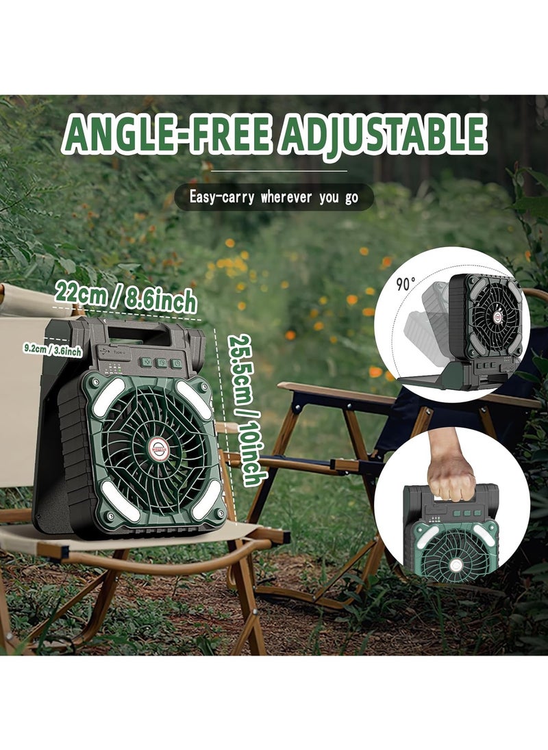 ALASAMCO - Solar Powered Fan,10400mAh rechargeable Solar Power Cordless Battery Fan with LED Lantern | 4 Wind Speeds Adjustable | 3 Timers Modes | Quiet , Portable Camping Fan for Travel, Tent, Fishing ,Picnic - Image 1