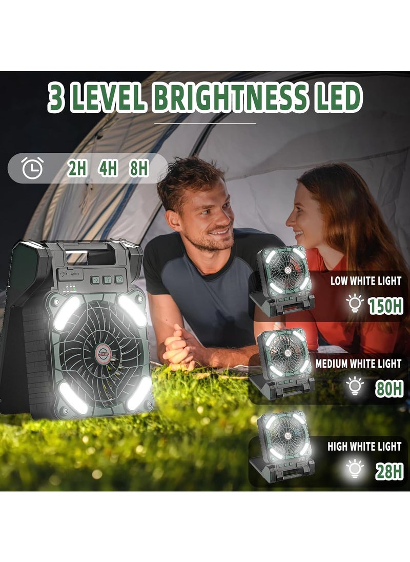 ALASAMCO - Solar Powered Fan,10400mAh rechargeable Solar Power Cordless Battery Fan with LED Lantern | 4 Wind Speeds Adjustable | 3 Timers Modes | Quiet , Portable Camping Fan for Travel, Tent, Fishing ,Picnic - Image 1