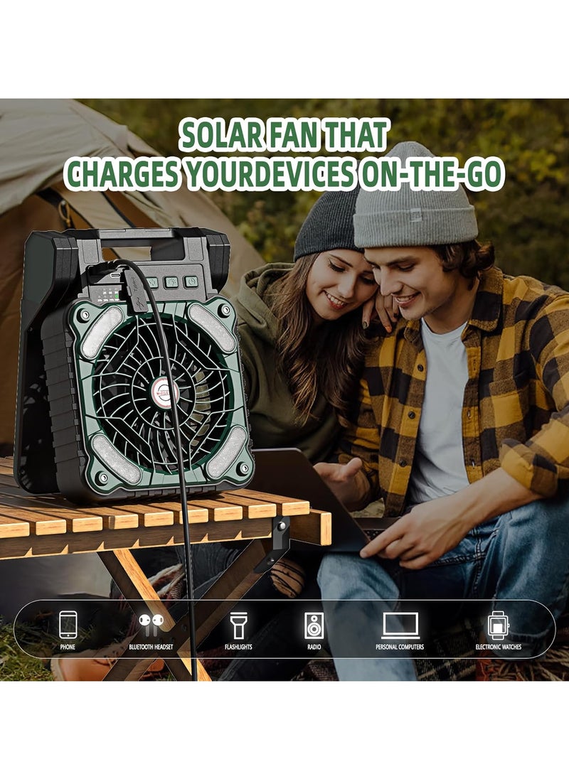 ALASAMCO - Solar Powered Fan,10400mAh rechargeable Solar Power Cordless Battery Fan with LED Lantern | 4 Wind Speeds Adjustable | 3 Timers Modes | Quiet , Portable Camping Fan for Travel, Tent, Fishing ,Picnic - Image 1
