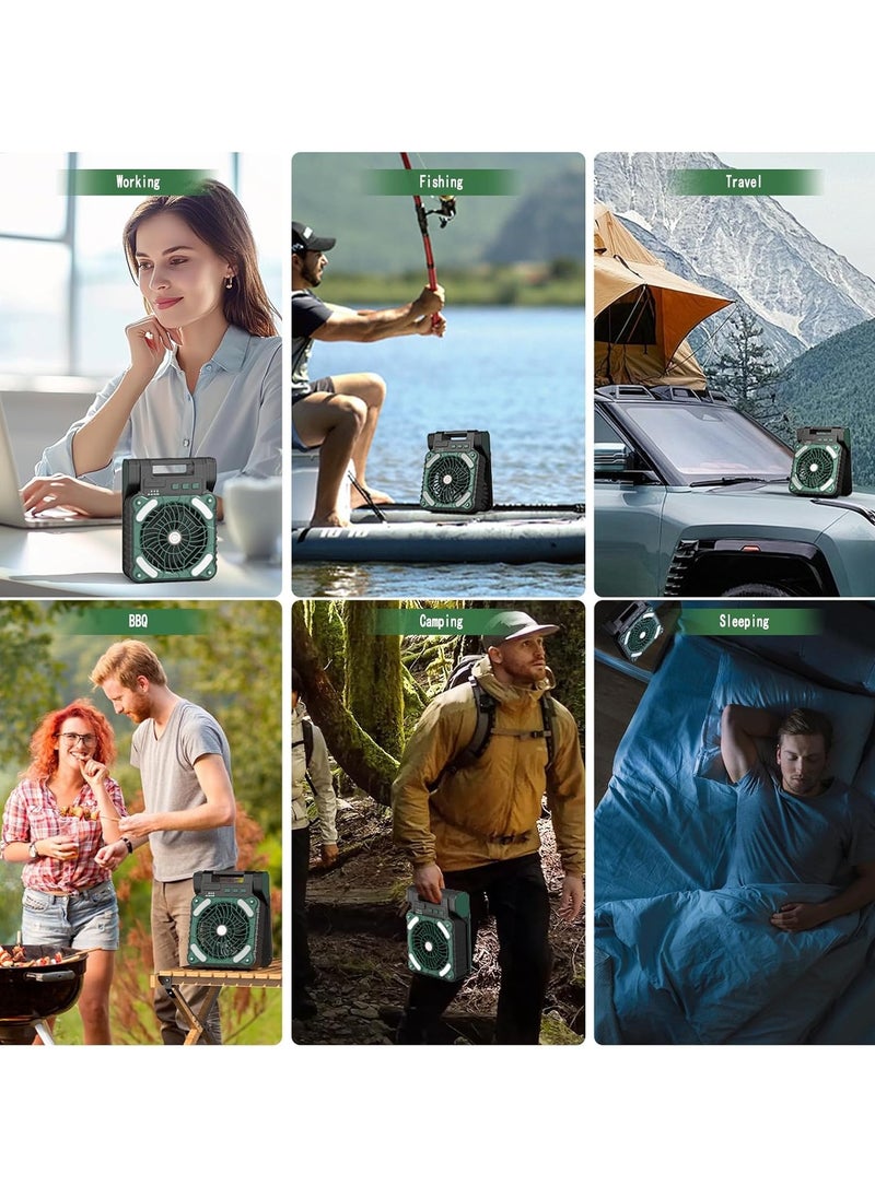 ALASAMCO - Solar Powered Fan,10400mAh rechargeable Solar Power Cordless Battery Fan with LED Lantern | 4 Wind Speeds Adjustable | 3 Timers Modes | Quiet , Portable Camping Fan for Travel, Tent, Fishing ,Picnic - Image 1