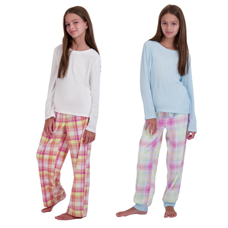 US Angels Girl's Pajama Sets, 4-Piece Pajamas for Girls - Long Sleeve Shirt, Ivory & Blue - Image 1