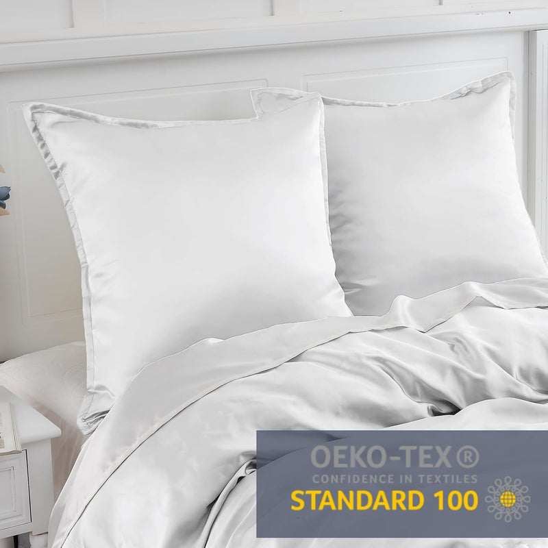 Vielit Satin Cushion Cover 80 x 80 cm, Set of 2, Soft as a Silk Pillowcase, Like Silk Pillowcase Suitable for Curly Hair, Satin Pillowcase with Zip, Cushion Covers, White Cushion Cover - Image 3