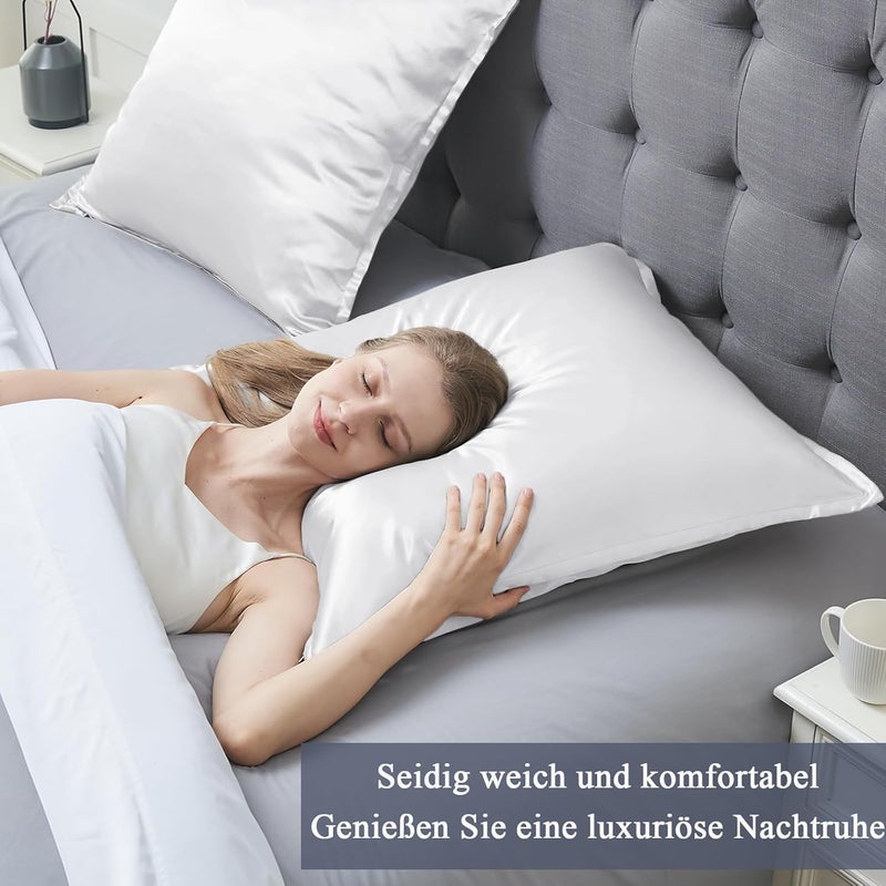 Vielit Satin Cushion Cover 80 x 80 cm, Set of 2, Soft as a Silk Pillowcase, Like Silk Pillowcase Suitable for Curly Hair, Satin Pillowcase with Zip, Cushion Covers, White Cushion Cover - Image 2