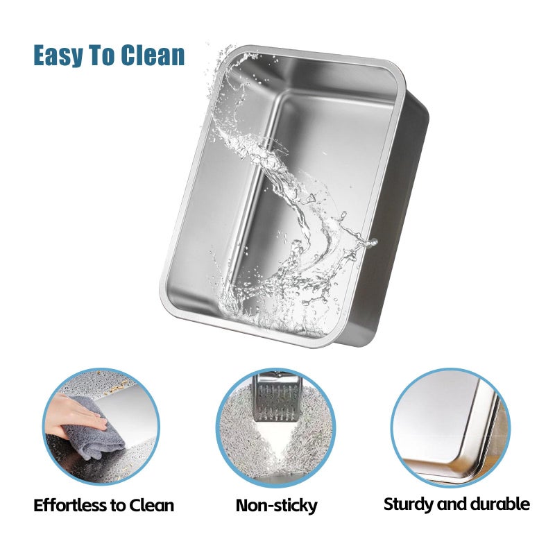 Tondid Stainless Steel Cat Litter Box - XL Metal High Sided Cat Pan Tray, Easy to Clean Non Stick Odorless Large Pet Toilet Supplies for Big Cats Kitty Kitten, 23.6 x15.75 x6 Inch, Silver - Image 3