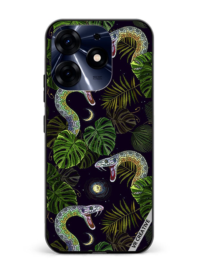 VR CREATIVE Protective Case Cover For Tecno Spark 10 Pro Embroidery Snakes, Night Sky And Tropical Palm Leaves Design Multicolour - Image 1