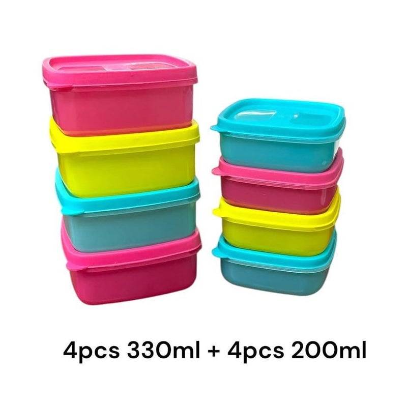 c s m C.S.M CSM Food Storage Containers, Square, Set of 8 (330ml x 4, 200ml x 4), Air Tight, BPA Free, Stackable, Multicolour - Image 2