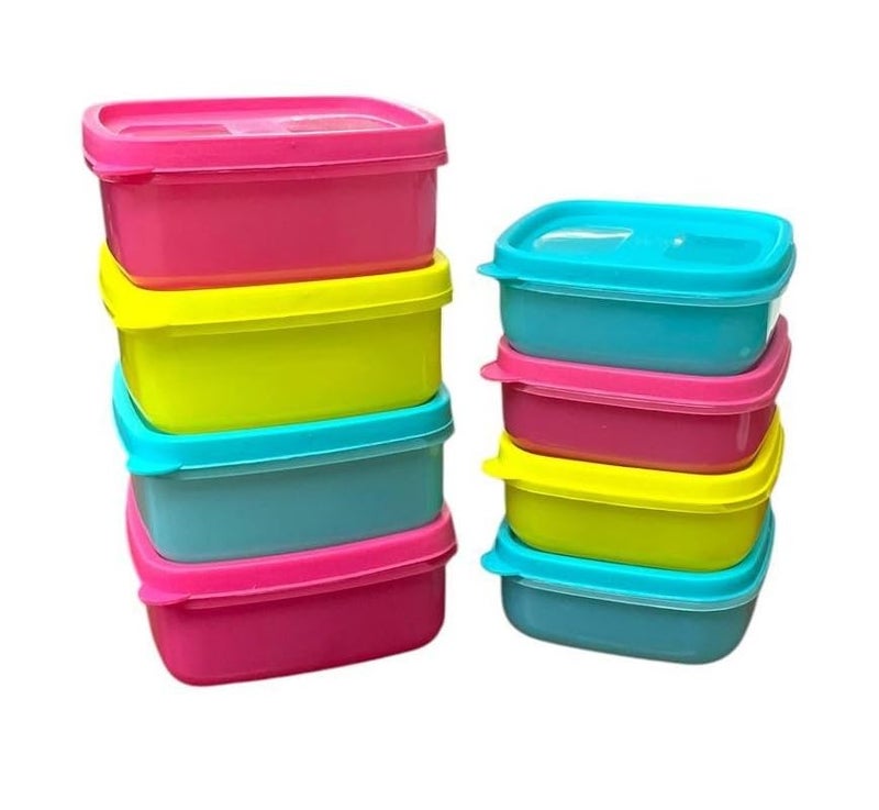 c s m C.S.M CSM Food Storage Containers, Square, Set of 8 (330ml x 4, 200ml x 4), Air Tight, BPA Free, Stackable, Multicolour - Image 1