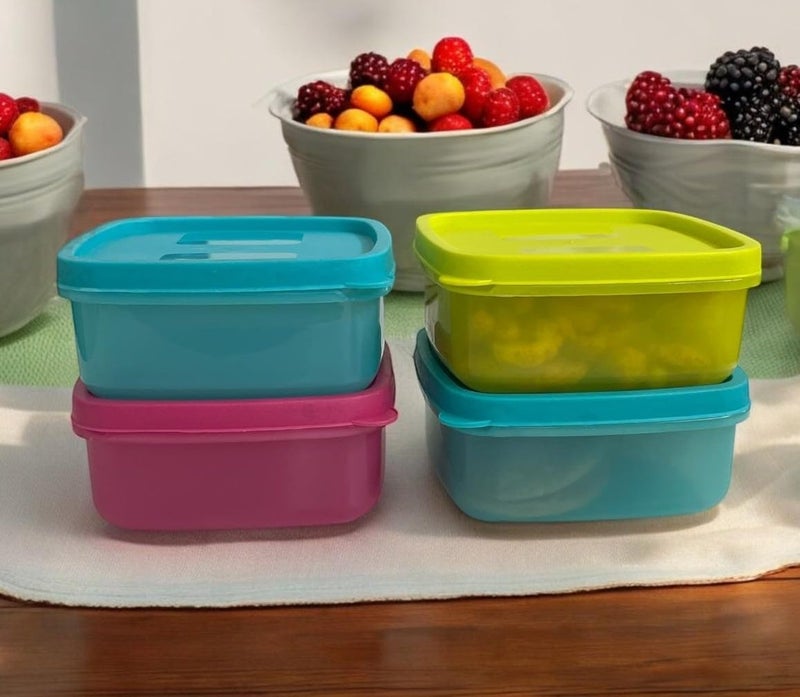 c s m C.S.M CSM Food Storage Containers, Square, Set of 8 (330ml x 4, 200ml x 4), Air Tight, BPA Free, Stackable, Multicolour - Image 4