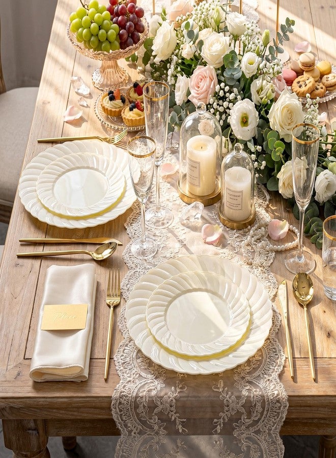 U-QE 60PCS Ivory Plastic Plates for Party - Scalloped Disposable Plates Heavy Duty & Elegant - Include 30 10.25" Dinner & 30 7.25" Dessert Plate - Perfect for Party & Wedding - Image 4