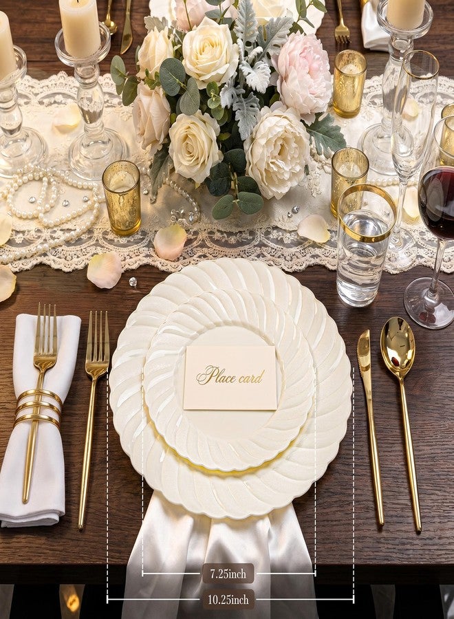 U-QE 60PCS Ivory Plastic Plates for Party - Scalloped Disposable Plates Heavy Duty & Elegant - Include 30 10.25" Dinner & 30 7.25" Dessert Plate - Perfect for Party & Wedding - Image 2