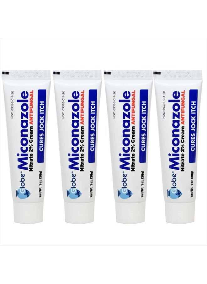 Globe (4 Pack) Miconazole Nitrate 2% Antifungal Cream, Cures Most Athletes Foot, Jock Itch, Ringworm and More. 1 OZ Tube  - Image 1