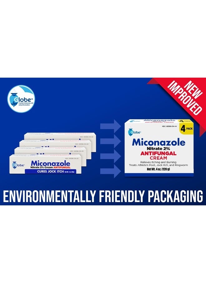 Globe (4 Pack) Miconazole Nitrate 2% Antifungal Cream, Cures Most Athletes Foot, Jock Itch, Ringworm and More. 1 OZ Tube  - Image 3