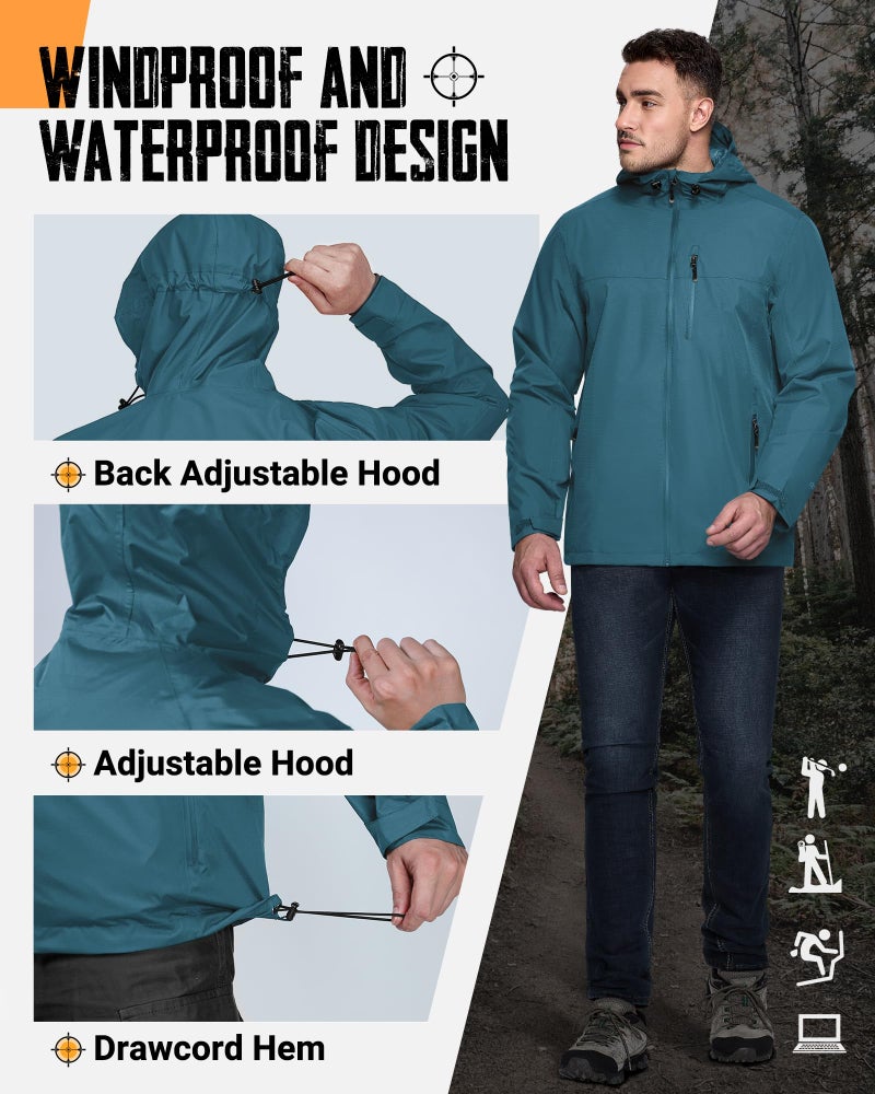 33,000ft Men's Packable Rain Jacket Lightweight Rain Shell Jacket with Hood Waterproof Raincoat for Cycling - Image 4