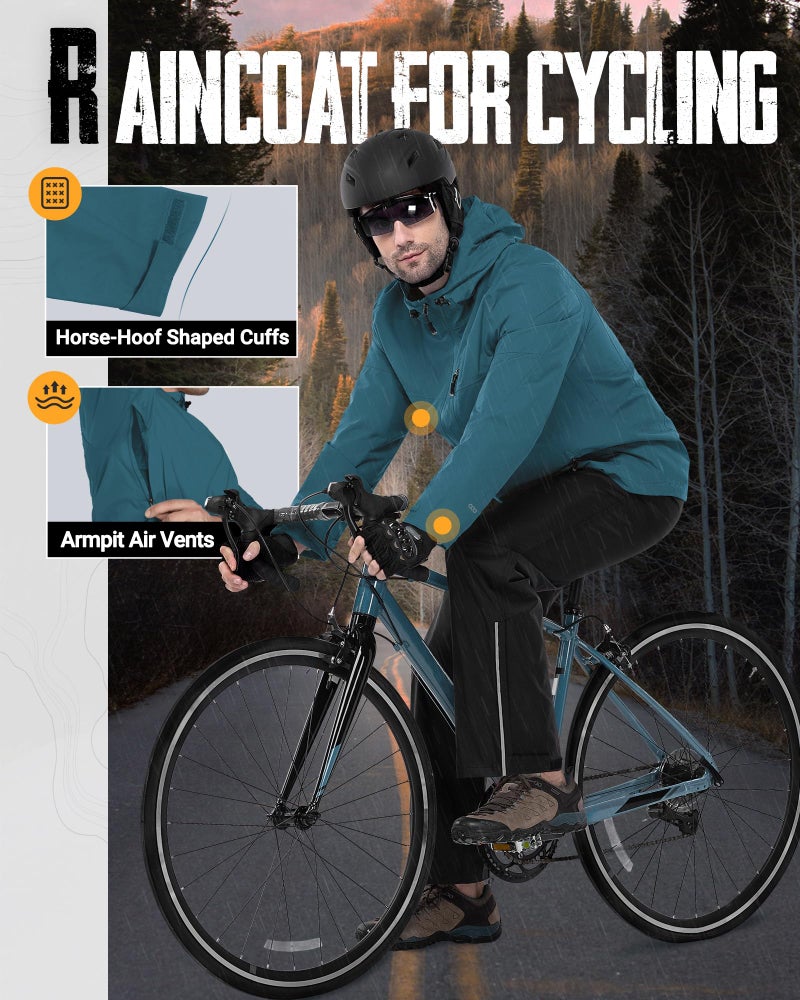 33,000ft Men's Packable Rain Jacket Lightweight Rain Shell Jacket with Hood Waterproof Raincoat for Cycling - Image 5