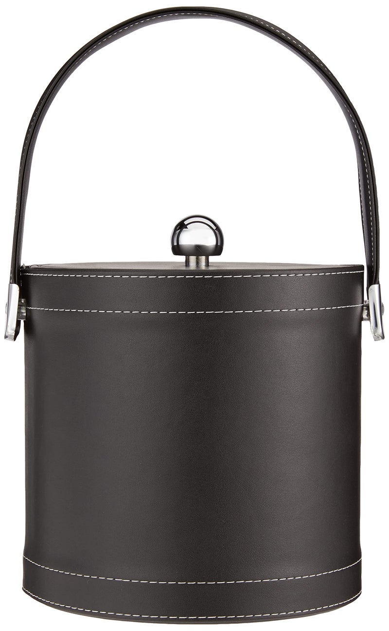 Kraftware Ice Bucket with Stitched Handle, Fabric Lid and Chrome Astro Ball Knob, Black - 3 Quart - Image 2