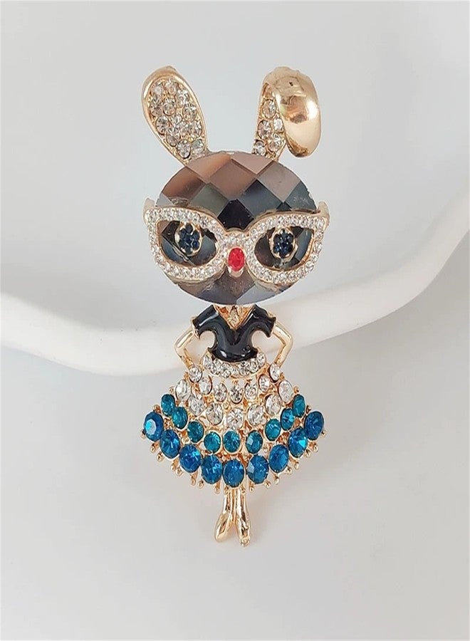 WCRAZYE Rabbit Brooch Pin for Women Cute Rhinestone Lady Rabbit Brooch Fashion Crystal Bunny Animal Brooches Christmas Graduation Honors Easter Jewelry (Blue) - Image 2