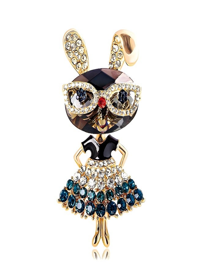 WCRAZYE Rabbit Brooch Pin for Women Cute Rhinestone Lady Rabbit Brooch Fashion Crystal Bunny Animal Brooches Christmas Graduation Honors Easter Jewelry (Blue) - Image 1