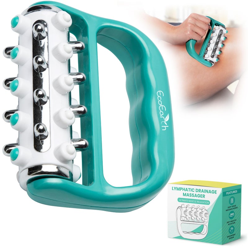EcoEarth Myofascial Release Cellulite Massager Green Fascia Release Lymphatic Drainage Massage Roller for Personal Use Handheld Deep Tissue Massage Therapy Tool for Men Women