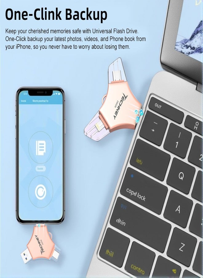 TECHKEY USB 3.0 Flash Drive for iPhone 256GB: MFi Certified 3in1 External Memory Photo Keeper Storage Stick for Picture/Video/Data Saver/Backup High Speed Thumb/Jump/Hard Drive for iPad/Android/PC -Rose Gold - Image 4