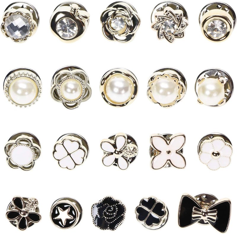 VOIISH 20 Pieces Pearl Brooch Pins for Women, No Sew Button Pins for Shirts, Jeans, Clothes, Bags & Hats, Instant Safety Pins for Women's Fashion, Decoration Accessories for Coat, Dress, Sweater (Designs As Per Availability) - Image 1