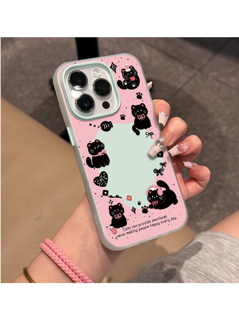 NIBEMINENT Cute Hollow Black Cat Protective TPU Case Cover For iPhone 16 Pro Max, Blue