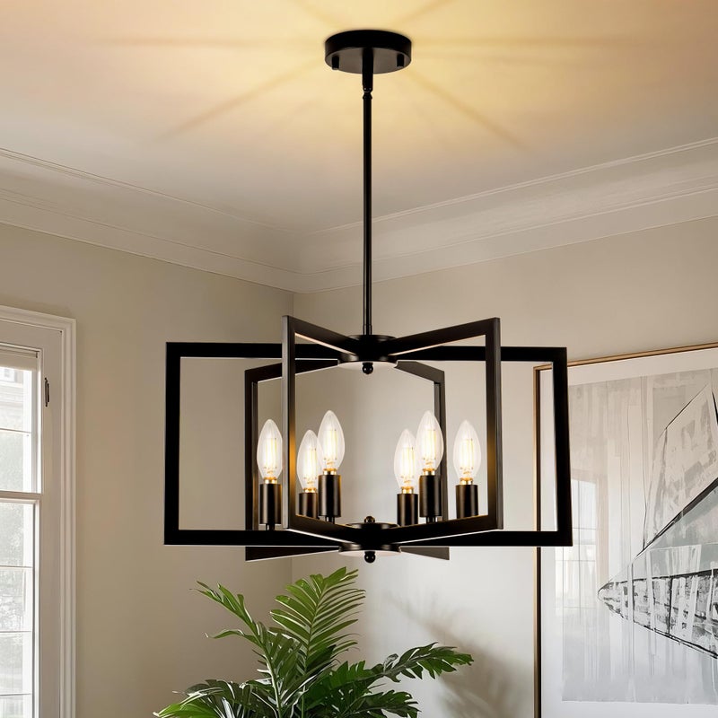 LEIP Modern Black Chandeliers for Dining Room Industrial Metal Chandelier 6Light Adjustable Pendant Light for Farmhouse Kitchen Living RoomNo E12 Bulbs - Image 2